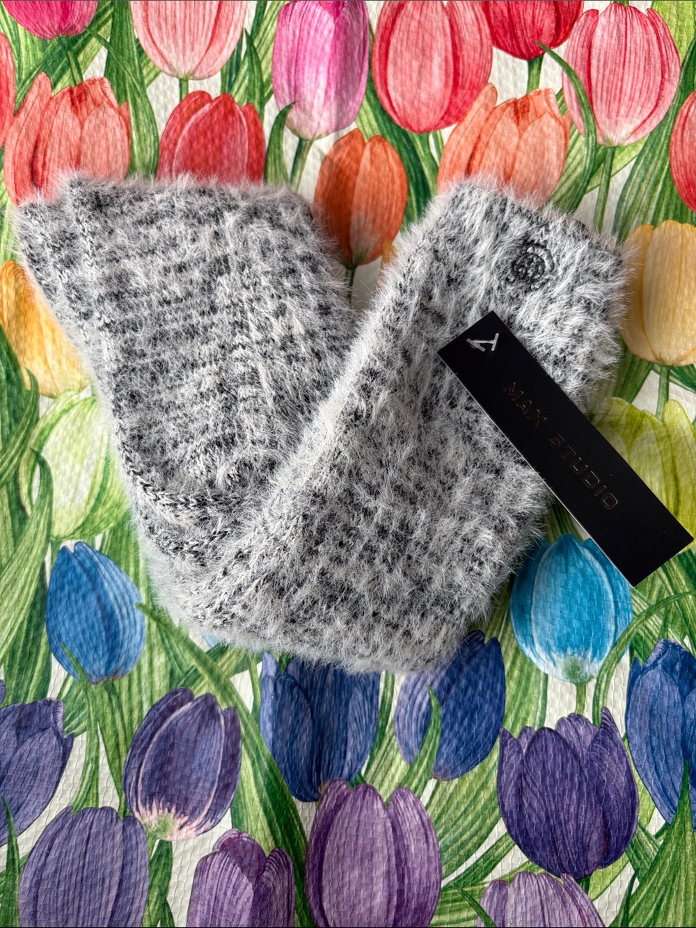 Max Studio Fuzzy Knit Gray Headband